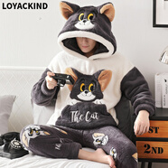 LOYACKIND睡衣男冬季珊瑚絨加厚加絨卡通青少年男生中大童學(xué)生法蘭絨家居服 8818湯姆貓 M 標準3XL(185C左右/180-200斤)