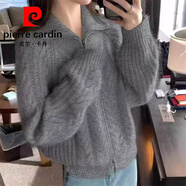 皮爾卡丹秋冬新款半高領(lǐng)100%山羊絨開(kāi)衫長(cháng)袖毛衣寬松百搭加厚羊絨針織外套 灰色 M