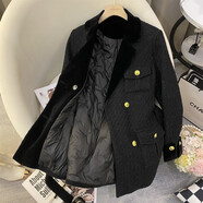 小香風(fēng)羽絨服女冬季2024新款亮絲加厚內膽中長(cháng)羊毛呢大衣西裝外套 高級黑 【現貨 拍下立發(fā)】 M  【建議80-105斤】
