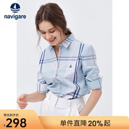 Navigare意大利小帆船女士長(cháng)袖襯衫春秋季休閑格子襯衣萊賽爾高檔寸衫 蔚藍/白 XL