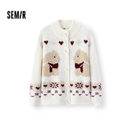 森馬（Semir）針織開(kāi)衫女冬半高領(lǐng)小狗提花牛角扣毛衫寬松2025上衣109725106003