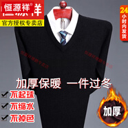 恒源祥2025秋冬新款羊毛衫男士保暖內穿毛衣加厚半高領(lǐng)針織打底羊毛絨衫 黑色-V/領(lǐng) 加厚 XL 新l款品175建議135-15