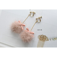 祥源昌華水木手工制作可愛(ài)貂皮球長(cháng)耳環(huán)14K金填充耳環(huán)沒(méi)有穿耳夾的婦女 淺卡其日本螺旋耳夾一對