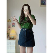 溥畔梨型身材高腰牛仔半身裙女夏季新款大碼顯瘦百搭包臀裙a字短裙 深藍色[高質(zhì)量版] S 均碼