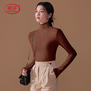 浪莎（LangSha）高領(lǐng)打底衫女修身洋氣針織中領(lǐng)上衣 咖啡色 2XL【125-140斤】