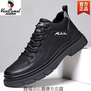 西域駱駝男鞋2025冬季真皮舒適軟底工裝鞋子防滑耐磨百搭休閑皮鞋男 黑色 42 標準皮鞋碼