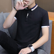 普鴕 定制印字短袖男士夏季新款韓版潮流翻領(lǐng)t恤男半袖POLO青年帶領(lǐng)t恤BD17-1 黑色 M