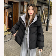 哈魯迪黑色羽絨棉服女2025冬季新款寬松短款棉衣小個(gè)子加厚棉襖連帽外套 黑色 M （85-100斤）