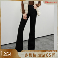 美洋（MEIYANG）生姜喇叭褲輕暖滋潤(rùn)四面彈玻尿酸加絨保暖休閑褲時(shí)尚高腰顯瘦褲子 黑色（短版） XL