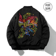 杜西哲（DUXIZHE）秋冬季潮流刺繡夾克男加棉情侶裝個(gè)性青年薄款鳳凰外套棒球服女厚 黑色196【加棉】 M 【105-120斤】【身高175以下】
