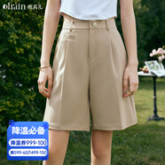 Olrain歐芮兒卡其色休閑褲女夏季新款通勤百搭短褲 卡其色 L