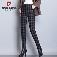 皮爾卡丹2025新款春秋冬季打底褲女士條紋外穿彈力小腳高腰加絨顯瘦鉛筆褲 格子長(cháng)褲 加絨 M 100斤內