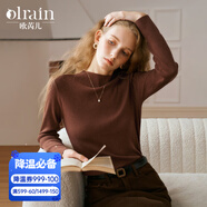 Olrain歐芮兒咖啡色長(cháng)袖針織衫女春裝新款簡(jiǎn)約絲光羊毛打底衫 咖啡色 S