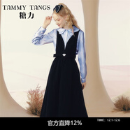 糖力【商場(chǎng)同款】冬新款深V性感露背小禮服高雅背帶連衣裙 黑色 S