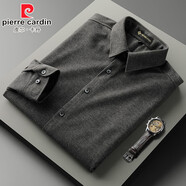 皮爾卡丹（pierre cardin）感厚款毛呢針織襯衫男長(cháng)袖秋冬休閑修身男士襯衣 灰色  常規 M (建議100-115斤)