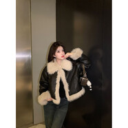 俞兆林（YUZHAOLIN）韓版顯瘦外套女2025秋冬新款法式復古皮毛一體棕色麂皮絨短外套女 黑色【加】 厚款 M 95-110斤