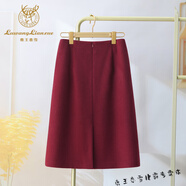 鹿王戀雪羊毛呢半身裙女2025新款高腰顯瘦A字裙中長(cháng)款開(kāi)叉一步裙毛呢冬裙 棗紅色 S