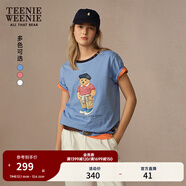 Teenie Weenie【明星同款】小熊女裝T恤夏季新款情侶撞色印花短袖 淺藍色 M