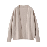 SATCHI羊毛開(kāi)衫女式V領(lǐng)無(wú)扣毛衣外套經(jīng)典色秋冬新款蝙蝠袖寬松外搭 米駝色 均碼