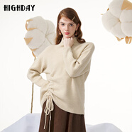 軒日（HIGH DAY）軒日2022冬季新款寬松半高領(lǐng)毛衣女抽繩針織衫ZZ11AE29878 卡其色 L