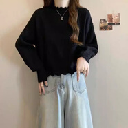 俏博萊大碼感半高領(lǐng)毛衣女裝秋季胖mm顯瘦獨特內搭打底正肩短款上衣 黑色【版】【搭配半身裙子/搭配高腰牛仔褲的上衣/美 M 【100斤以?xún)取?
                                         title=