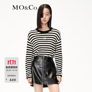 MO&Co.針織衫美麗諾綿羊毛條紋圓領(lǐng)落肩袖寬松長袖上衣MC織嘜摩安珂 黑白條色-第2批 S 160