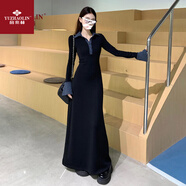 俞兆林法式黑色polo針織連衣裙子女秋冬季2025新款內搭打底氣質(zhì)魚(yú)尾長(cháng)裙 【黑色】 M 45/55kg