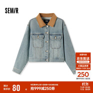 森馬（Semir）森柔牛仔|牛仔外套女短款翻領(lǐng)做舊秋夾克小個子街頭103524108001