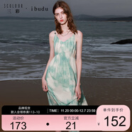 三彩2025夏季新款串珠吊帶連衣裙暈染印花高腰大擺長(cháng)裙度假