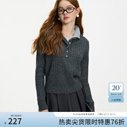 范思藍恩撞色假兩件小立領(lǐng)百搭針織衫女秋冬2024新款開(kāi)衫14162 深灰色 XS