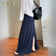 夏典素訂女王（SE.PSTP）秋季長(cháng)款后開(kāi)叉魚(yú)尾半身裙氛圍感紙片人拖地裙垂墜感慵懶A字裙子 藏青色（長(cháng)度）  常規 L