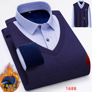 花花公子冬季保暖襯衫男加絨加厚純棉中年假兩件襯衣領(lǐng)爸爸裝毛衣 1688款16-896 L L建議100-125斤