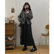 學(xué)子言胖mm大碼連衣裙女秋冬加厚套裝秋冬裝搭配一整套大碼胖MM小香風(fēng)毛 兩件套【外套+裙子】 M 【選85-100斤】