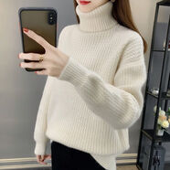 香影芬針織衫女一線(xiàn)成衣高領(lǐng)花紗加厚毛衣女寬松上衣洋氣打底衫女 米白色 S (建議95-105斤)