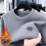 與狼共舞（DANCING WOLVES）一男士雪貂絨毛衣冬季保暖圓領(lǐng)休閑衛衣加絨加厚針織打底衫 916116灰色 4XL 190/130185-200斤