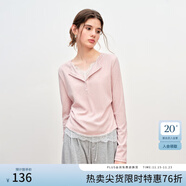 范思藍恩收腰假兩件蕾絲花邊針織T恤衫打底女2025秋冬新款4469 粉色 M