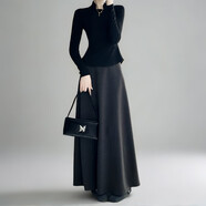 愛(ài)依服名品毛呢高腰A字半身裙長(cháng)款廓形拉鏈a型秋冬顯瘦休閑拖地長(cháng)裙裙子 深灰色 掌柜推薦 S  建議85-95斤