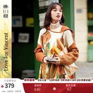 兩三事披肩斗篷外套女秋冬連帽長(cháng)款藍色毛衣開(kāi)衫外搭大衣梵高信使 黃棕色 均碼 F