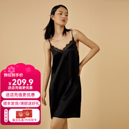 金三塔商場(chǎng)同款真絲睡衣女100%桑蠶蕾絲花邊v領(lǐng)真絲吊帶裙睡裙七夕禮物 黑色7100 L