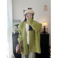 秋冬慵懶風(fēng)灰色毛衣開(kāi)衫女2025新款無(wú)扣厚實(shí)溫暖顯瘦長(cháng)款針織外套 綠色 均碼 均碼