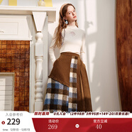 兩三事理想國度 2025春季新款文藝風(fēng)格子毛呢拼接高腰半身裙長(cháng)裙 咖啡色-y S