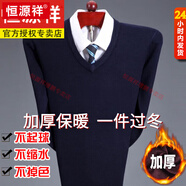 恒源祥2025秋冬新款羊毛衫男士保暖內穿毛衣加厚半高領(lǐng)針織打底羊毛絨衫 上青-V/領(lǐng) 加厚 L 新l款品170建議120-135
