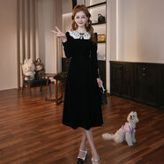 歐洲站娃娃領(lǐng)連衣裙女秋冬季晚禮服女2025新款感赫本風(fēng)小黑裙 黑色重要場(chǎng)合禮服正式場(chǎng)合端莊大方得體絕美氣場(chǎng)強大輕 2XL 2XL