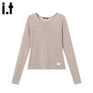 GROUND ZEROi.t潮牌2025秋季長(cháng)袖T恤女簡(jiǎn)約休閑百搭圓領(lǐng)內搭疊穿打底長(cháng)衫上衣 杏色 均碼 80-125斤/150-175c