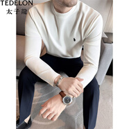 太子龍（TEDELON）潮牌時(shí)尚簡(jiǎn)約刺繡長(cháng)袖T恤男士冬季秋衣純色圓領(lǐng)體恤打底上衣 白色 M