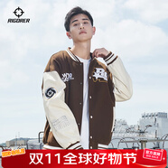 準(zhǔn)者棒球服外套男女春夏美式復(fù)古PU皮袖刺繡潮流百搭寬松運(yùn)動(dòng)夾克開衫 深卡其 XL (180)