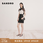 SANDRO秋冬女裝法式修身黑白蕾絲拼接翻領(lǐng)系帶短款連衣裙 淡褐色（偏白）(尺碼偏小，建議拍大1碼) S