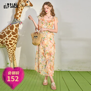 妖精的口袋【花天酒地裙】妖精的口袋木耳邊亮絲氣質(zhì)碎花連衣裙女2024夏新款 碎花世界色 S