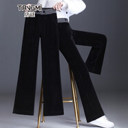 唐謎雪尼爾闊腿褲女秋冬季2024新款加絨休閑褲子女垂感高腰直筒長(cháng)褲 黑色/春秋款 31 /3XL(135-145斤)