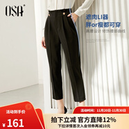 歐莎（OSA）【口碑神褲】OL高腰顯瘦通勤職業(yè)西裝褲休閑直筒煙管褲女夏款 黑色 L